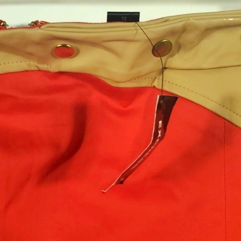 NWT Express Size 12 Red Tan Mini Skirt | High Rise Multicolor Workwear